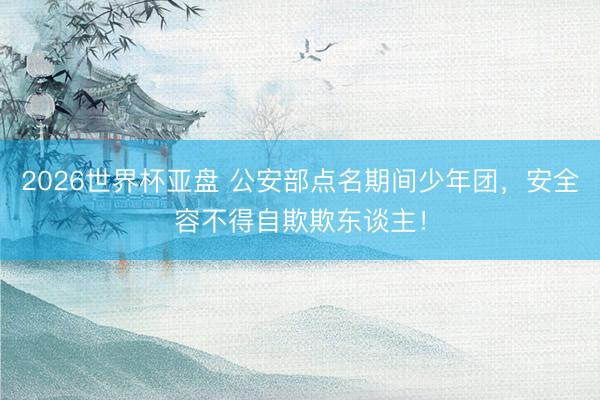 2026世界杯亚盘 公安部点名期间少年团,安全容不得自欺欺东谈主!
