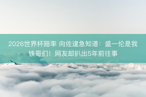 2026世界杯赔率 向佐遑急知道:盛一伦是我铁哥们!网友却扒出5年前往事