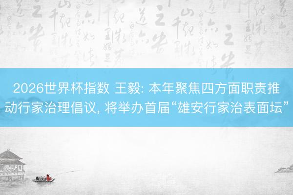 2026世界杯指数 王毅: 本年聚焦四方面职责推动行家治理倡议, 将举办首届“雄安行家治表面坛”