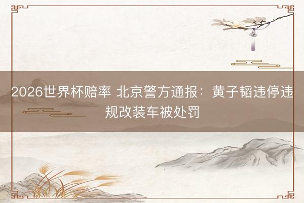 2026世界杯赔率 北京警方通报:黄子韬违停违规改装车被处罚